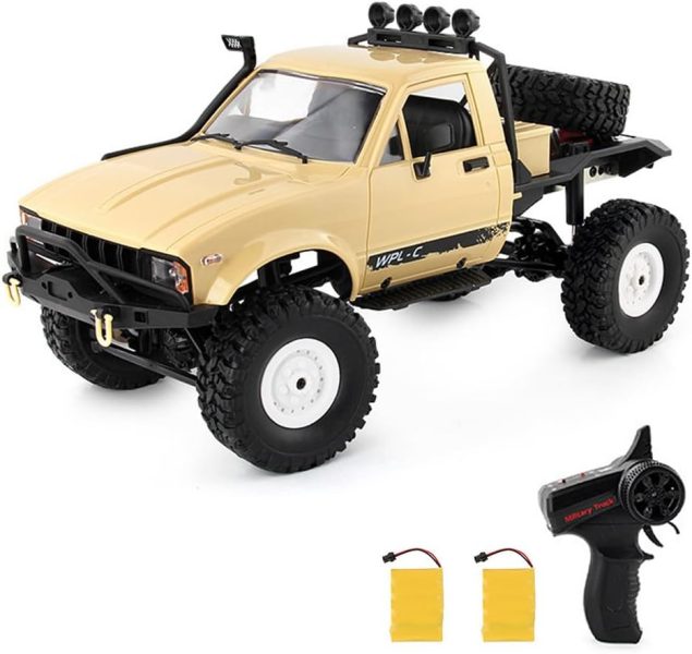 GoolRC RC Truck, WPL C14 RC Crawler 1/16 Scale Remote Control Car, 4WD All Terrain Off Road Semi Truck, 2.4GHz RC Climbing Car with LED Lights and Two Batteries for Adults (Yellow)
