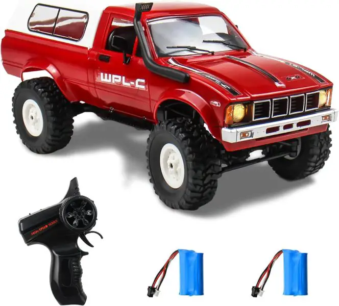 RC Crawler 1/16 Scale RC Rock Crawler, WPL C24 All Terrain RC Car RTR 4x4 Off-Road Remote Control Trucks with LED Lights and Two Batteries for Kids and Adults