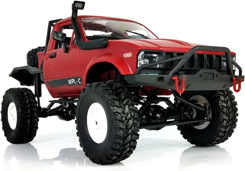 YIKESHU RC Truck Remote Control Rock Crawler Off-Road Racing Vehicles 1:16 2.4G 2CH 4WD Offroad RC Crawler Kids Toy Climb Semi Truck RTR Trailer LED Lights Red (WPL-C14)
