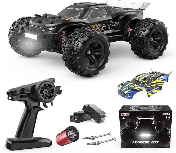 HYPER GO H16BM 1/16 RTR Brushless Fast RC Cars for Adults, Max 42mph Electric Off-Road RC Truck, High Speed RC Car 4X4 Remote Control Car with 2 Lipo Batteries for Adult, Compatible 3S Lipo