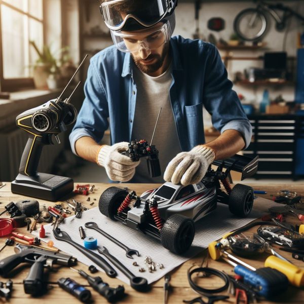 a person customizing his rc car
