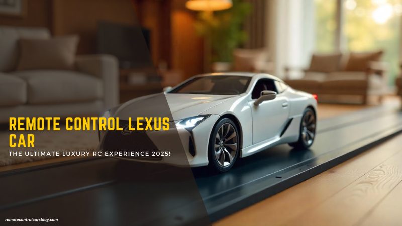 A miniature remote control Lexus sports car (model: Lexus LFA or LC 500) racing on a sleek black track, featuring realistic LED headlights, glossy finish, and aerodynamic design. Set in a modern living room with wooden floors, stylish furniture, and soft lighting, this image captures the luxury, sophistication, and excitement of owning a remote control Lexus car